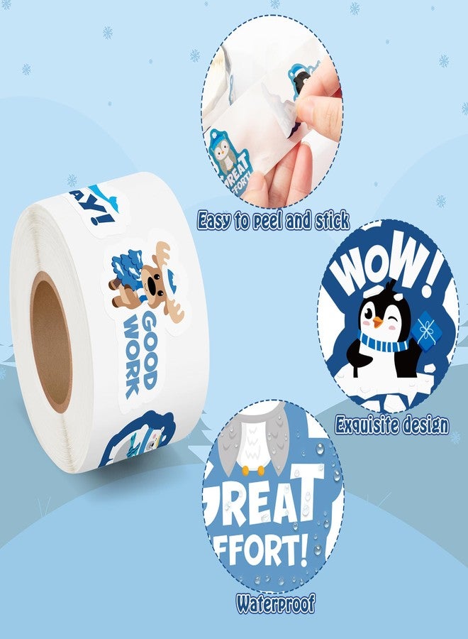 BeYumi Winter Polar Animal Sticker - 1000Pcs Teacher Reward Stickers in 2 Rolls Cute Arctic Animal Motivational Positive Xmas Decal Waterproof Vinyl School Classroom Office Bottle Party Decor for Kids - Image 3